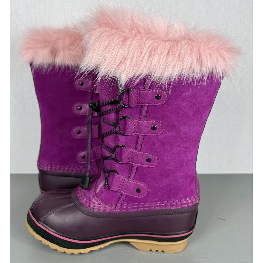 Sorel Joan of Arctic Girls Tall Suede Waterproof Boots Pink Faux Fur‎ US Size 1 - Picture 3 of 9
